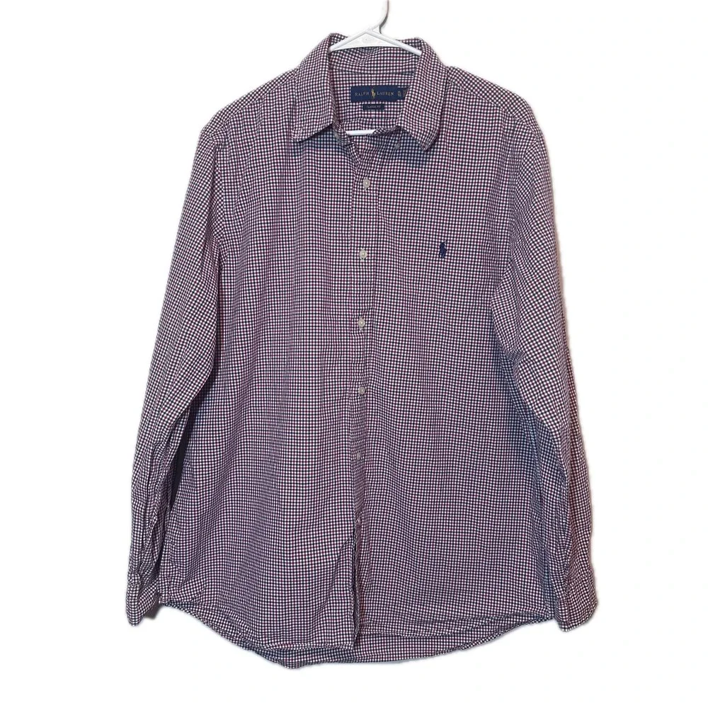 Polo Ralph Lauren Shirt Mens XL Classic Fit Gingham Check Navy Red Long Sleeve